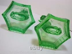 Dauphin Koi Fish Old Green Depression Uranium Glass Lamp Base Candle Holders