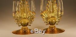 Deco Fostoria Glass Sakier Design #2545 Gold Tint Flame Lustre Candlesticks 1937