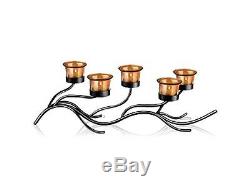 Decorative Candle Holder This Black Metal Branch Holds 5 Amber Glass Tealight