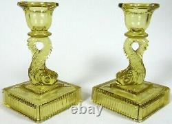 Depression Glass Candle Stick Candle Holders Yellow Koi Fish Taper Unusual Base