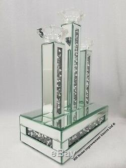 Diamond Crush Crystal Sparkly Silver Mirrored 3 Candle Holder 27.5x15.9xH39.8cm