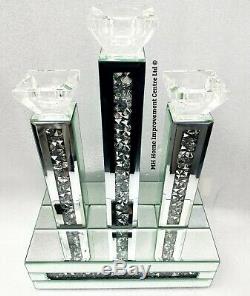 Diamond Crush Crystal Sparkly Silver Mirrored 3 Candle Holder 27.5x15.9xH39.8cm