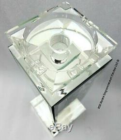 Diamond Crush Sparkly Silver Mirrored Pillar Dinner Candle Holder Square Tall