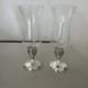 Duchin Sterling Silver Weighted Pair Of Etched Hurricane Glass Candle Holders