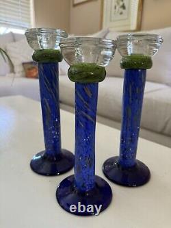 EISCH Art Blown Glass Crystal PILLARS Trio CANDLE STICK HOLDERS