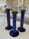 Eisch Art Blown Glass Crystal Pillars Trio Candle Stick Holders