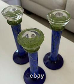 EISCH Art Blown Glass Crystal PILLARS Trio CANDLE STICK HOLDERS