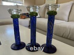 EISCH Art Blown Glass Crystal PILLARS Trio CANDLE STICK HOLDERS