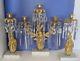Early 1800s 3 Piece Brass & Marble Girandeol Set With Mantle Lustres And Candles