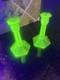 Early Fenton Uranium Vaseline Glass Topaz Iridescent Glass Candle Holders, Read