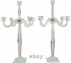 Ebros 28 Tall SET OF 2 Crystal Glass Pillar Column 5 Candlesticks Candle Holder