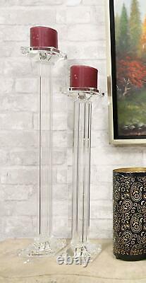 Ebros Contemporary Glass Pillar Column Candle Holder Candlestick SET OF 2