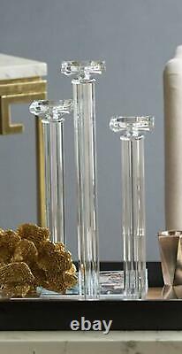 Ebros Contemporary Glass Pillar Column Candle Holder Candlestick SET OF 2