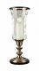 Elegant Antique Brass Plaid Cut Glass Hurricane Pillar Candle Holder 23h