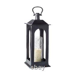 Elegant Classic Black Pillar Candle Holder Lantern Seeded Glass Hurricane
