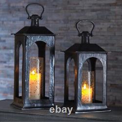 Elegant Classic Black Pillar Candle Holder Lantern Seeded Glass Hurricane