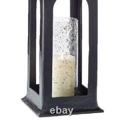 Elegant Classic Black Pillar Candle Holder Lantern Seeded Glass Hurricane