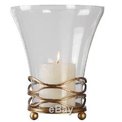 Elegant Classic Gold Candle Holder Hurricane Pillar Bubble Glass Traditional
