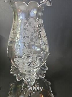 Elegant Glass Cambridge Rose point Hurricane Lamp Tapered Candle Holder