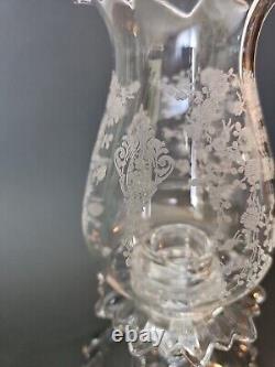 Elegant Glass Cambridge Rose point Hurricane Lamp Tapered Candle Holder