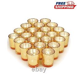 Elegant Mercury Glass Gold Candle Holders Set 72pcs for Stunning Centerpieces