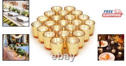 Elegant Mercury Glass Gold Candle Holders Set 72pcs for Stunning Centerpieces
