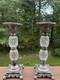 Elegant Vintage Style Silver Tone Marble & Faceted Glass Candle Holders Set 2