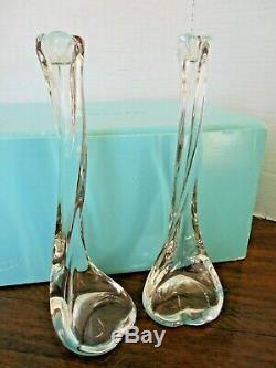 Elsa Peretti for Tiffany BONE 9.5 CANDLESTICKS Crystal Clear SIGNED Rare Pair