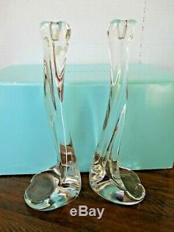 Elsa Peretti for Tiffany BONE 9.5 CANDLESTICKS Crystal Clear SIGNED Rare Pair