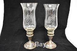 Empire Weighted Sterling Silver & Glass Candle Holders Hurricane Shade Lamp