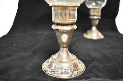 Empire Weighted Sterling Silver & Glass Candle Holders Hurricane Shade Lamp