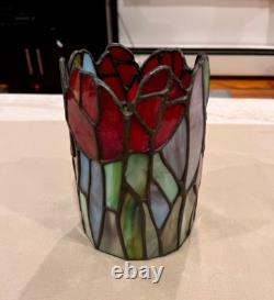 Exquisite MEYDA Vintage 90s Tiffany STYLE Tulips Glass Tealight Votive Holder
