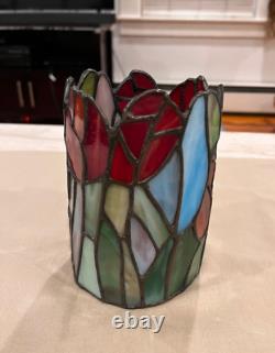 Exquisite MEYDA Vintage 90s Tiffany STYLE Tulips Glass Tealight Votive Holder