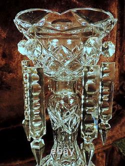 FABULOUS Vintage GERMAN Crystal CUT GLASS Candle Holders w CUT SPEAR CRYSTALS