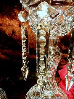 FABULOUS Vintage GERMAN Crystal CUT GLASS Candle Holders w CUT SPEAR CRYSTALS