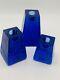 Fire & Light Recycled Art Glass Cobalt Blue Candle Holders Signed Set Of 3