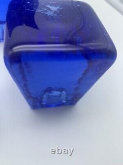 FIRE & LIGHT Recycled Art Glass Cobalt Blue Candle Holders Signed Set of 3