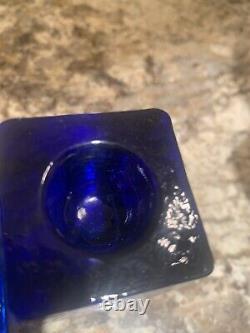 FIRE & LIGHT Recycled Art Glass Cobalt Blue Candle Holders Signed Set of 3