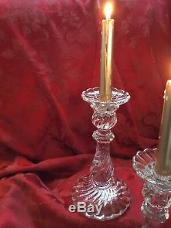 FLAWLESS Stunning BACCARAT Glass BAMBOUS Crystal Pair CANDLESTICK CANDLE HOLDERS