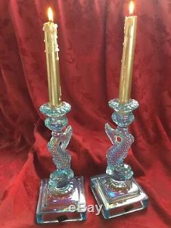 FLAWLESS Stunning IMPERIAL LENOX 2 Crystal KOI FISH DOLPHIN CANDLE STICK HOLDERS