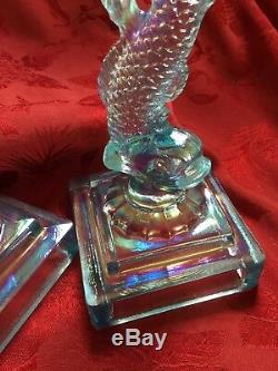 FLAWLESS Stunning IMPERIAL LENOX 2 Crystal KOI FISH DOLPHIN CANDLE STICK HOLDERS