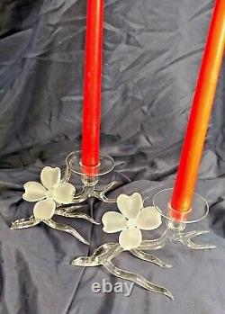 FRABEL Studio Glass sculpture Candle Holders Vint. Set of 2 Signed y. 1984,1985
