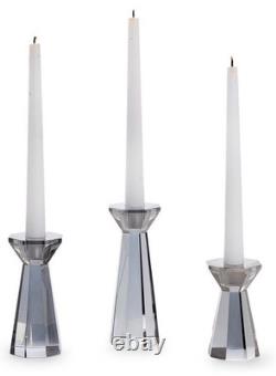 Facets Smoke Hand-Cut Crystal Glass Candleholder in Gift Box, Set of 3