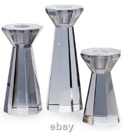 Facets Smoke Hand-Cut Crystal Glass Candleholder in Gift Box, Set of 3