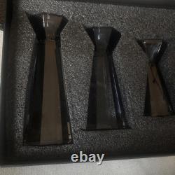 Facets Smoke Hand-Cut Crystal Glass Candleholder in Gift Box, Set of 3