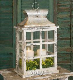 Famrhouse new Windowpane Large Candle Lantern in Distressed Wood