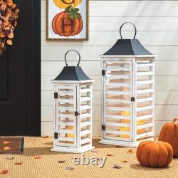 Farmhouse Wood Metal Candle Lanterns Tall Vintage Decorative Candle Holders S