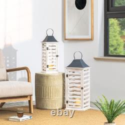 Farmhouse Wood Metal Candle Lanterns Tall Vintage Decorative Candle Holders S