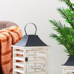 Farmhouse Wood Metal Candle Lanterns Tall Vintage Decorative Candle Holders S