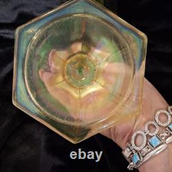 Fenton 2 Uranium Glass Irridecent Green Candle Holders 11 Vintage Colonial